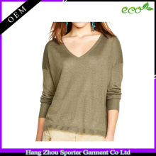 16FZLS03 100% ropa de lino mujeres eco amigable lino suéter